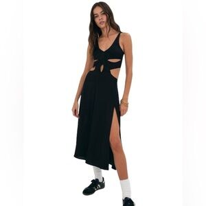 For Love & Lemons Black Satin Yori Midi Dress US M